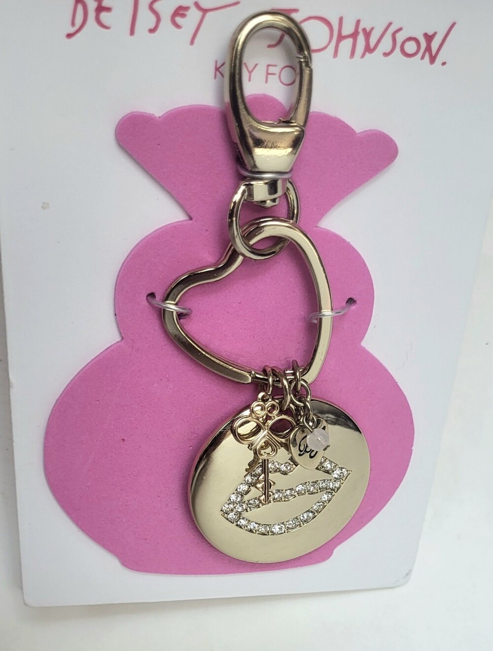 Betsey Johnson Goldtone Pave Crystal Lips Key Fob/Purse Charm